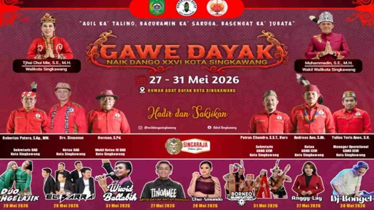 Gawe Dayak Naik Dango XXVI Singkawang Digelar 27-31 Mei 2026, Hadirkan Karnaval hingga Lomba Tradisional