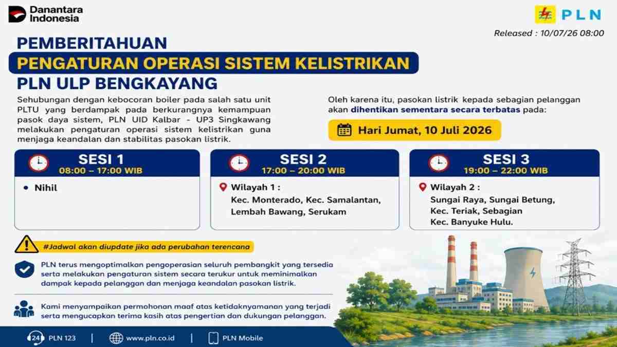 PLN Berlakukan Pengaturan Operasi Kelistrikan di Bengkayang, Sejumlah Kecamatan Alami Pemadaman Bergilir